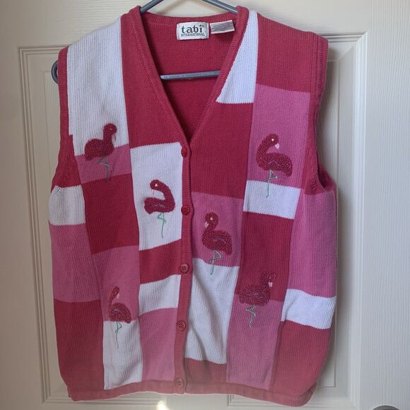 Vintage Sweaters - Vest Sweater Pink Flamingo Tabi Internaltional Women’s Color Block Vintage Med